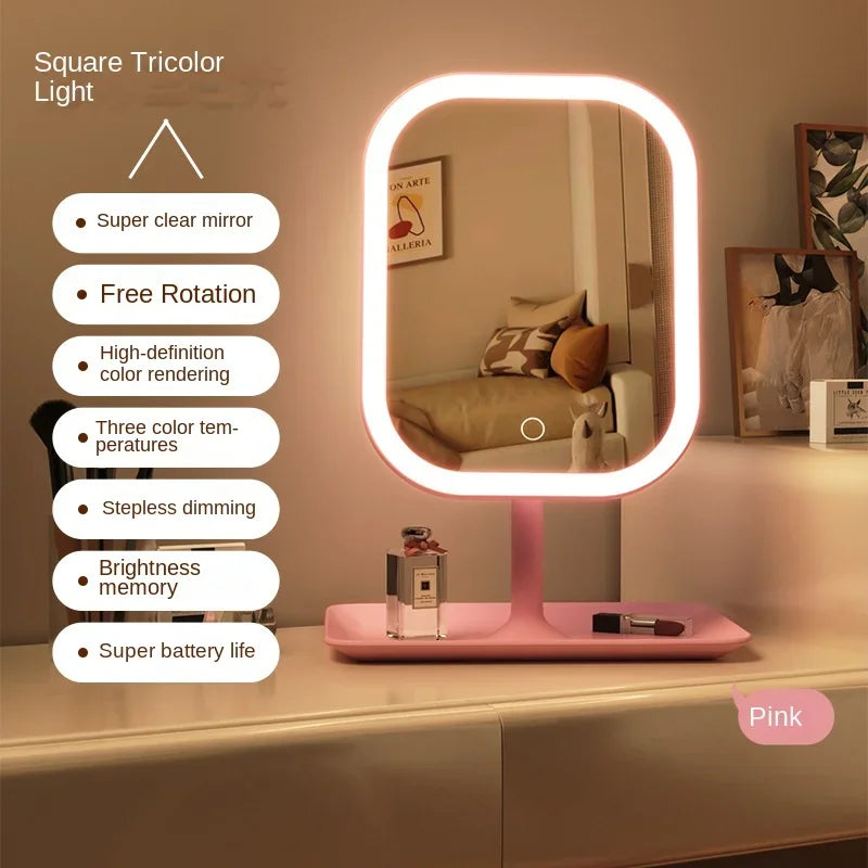 Modern LED Desktop Vanity Mirror – 3-Colour Touch Makeup Mirror