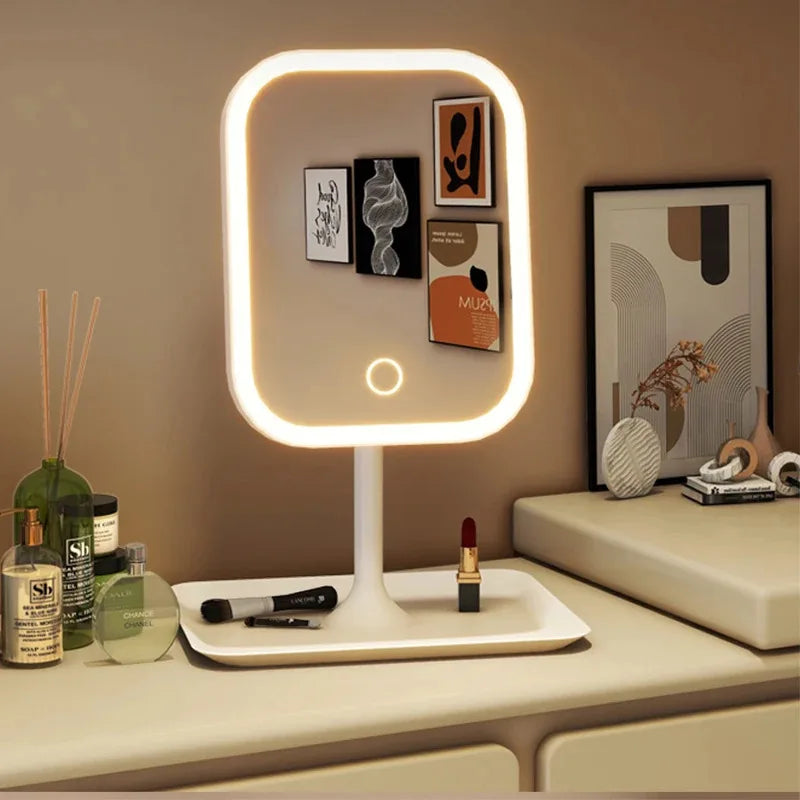 Modern LED Desktop Vanity Mirror – 3-Colour Touch Makeup Mirror