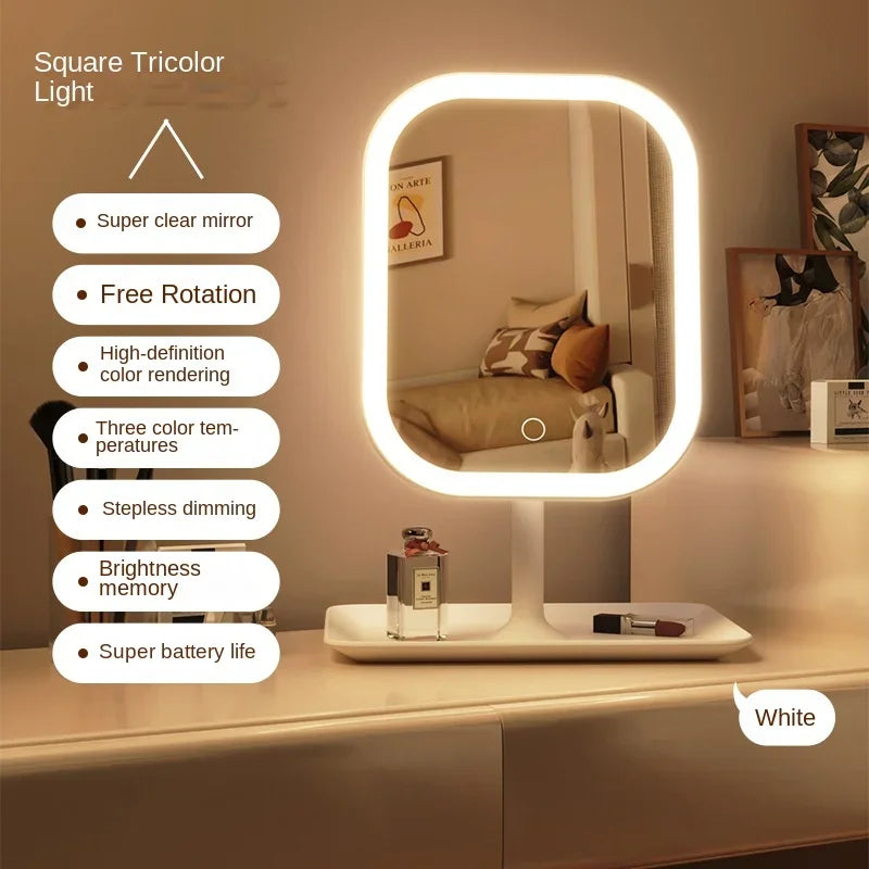 Modern LED Desktop Vanity Mirror – 3-Colour Touch Makeup Mirror