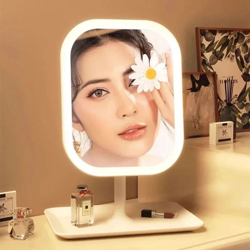 Modern LED Desktop Vanity Mirror – 3-Colour Touch Makeup Mirror